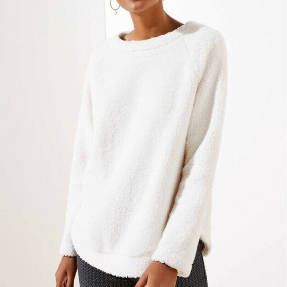Ann Taylor LOFT Faux Sherpa Fleece Sweatshirt - Whisper White - Size XS - Picture 1 of 8